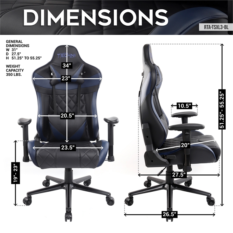 Techni Sport XL Ergonomic Gaming Chair Blue