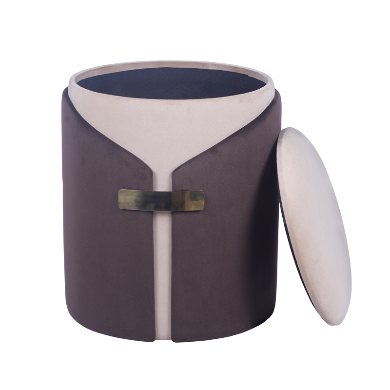 Two-Toned Ottoman with Storage or Vanity Stool - Brown