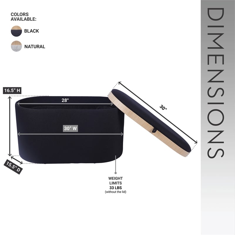 Storage Ottoman with Reversible Wooden Tray Top - Black