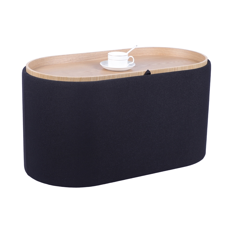 Storage Ottoman with Reversible Wooden Tray Top - Black