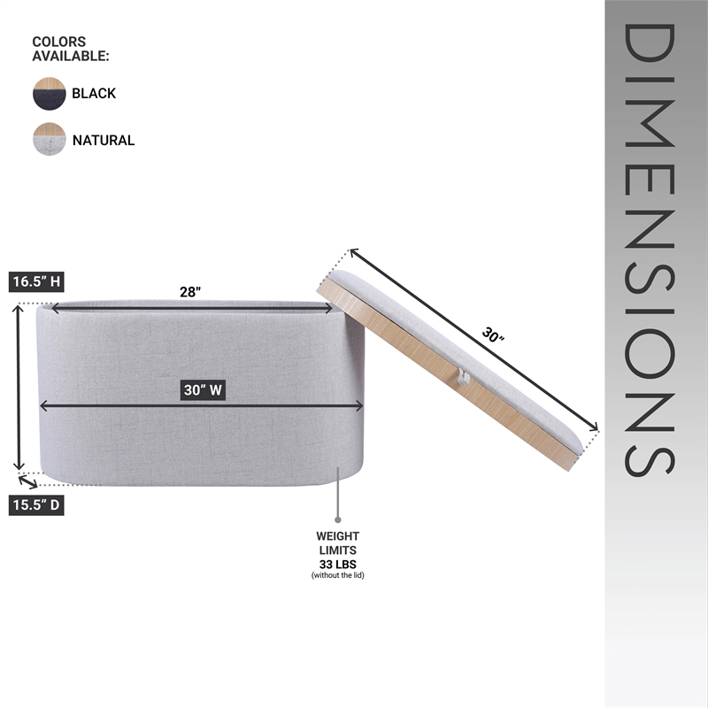 Storage Ottoman with Reversible Wooden Tray Top - Natural