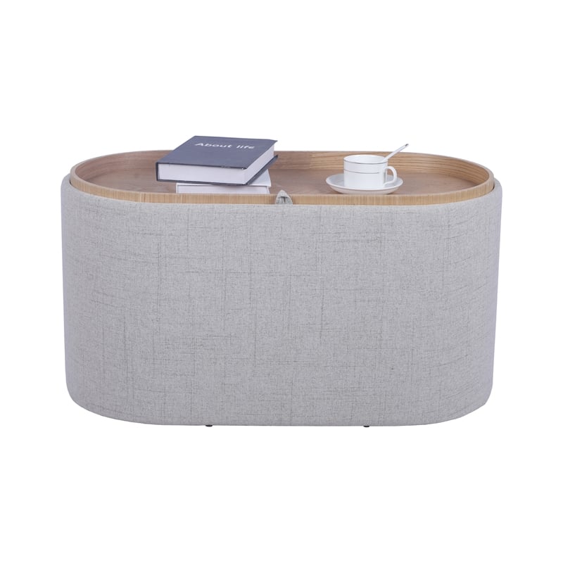 Storage Ottoman with Reversible Wooden Tray Top - Natural