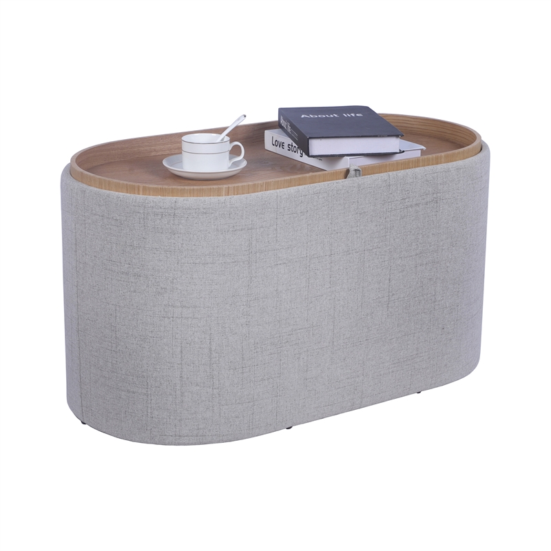 Storage Ottoman with Reversible Wooden Tray Top - Natural