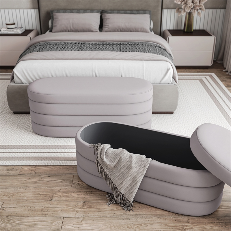 Velvet Ottoman Bench with Storage - Taupe