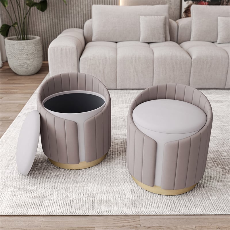 Two-Toned Ottoman with Storage or Vanity Stool - Taupe