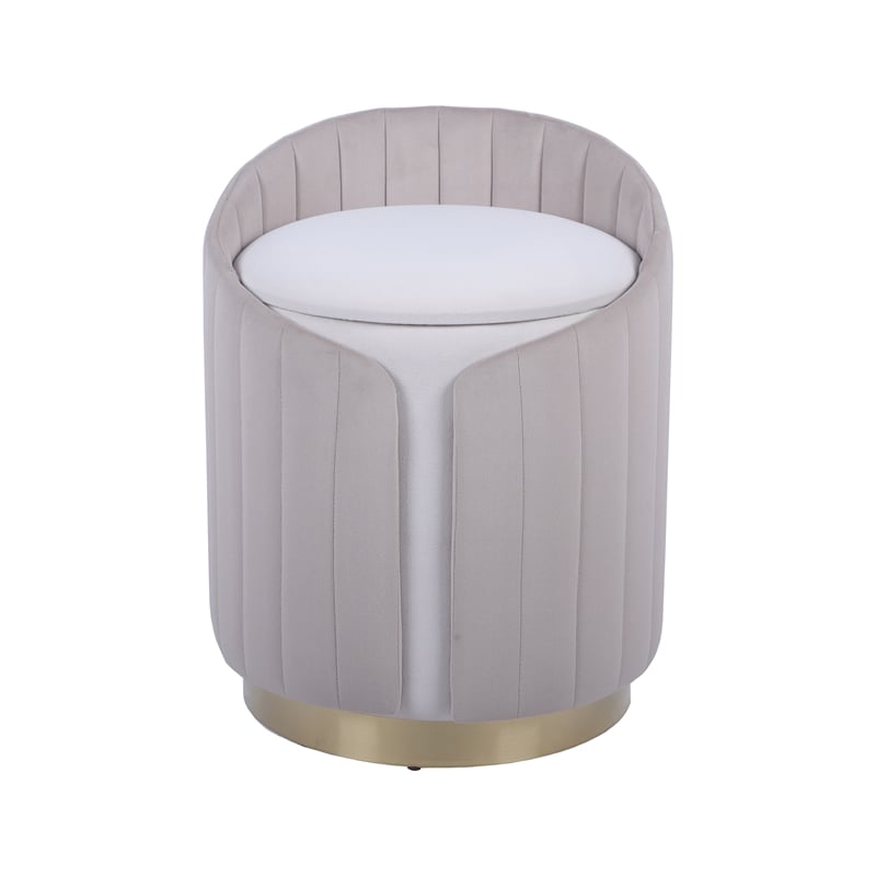 Two-Toned Ottoman with Storage or Vanity Stool - Taupe