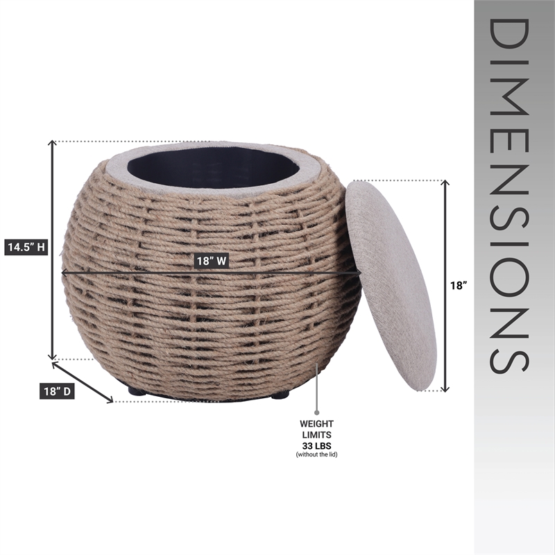 Natural Woven Ottoman with Storage - Brown