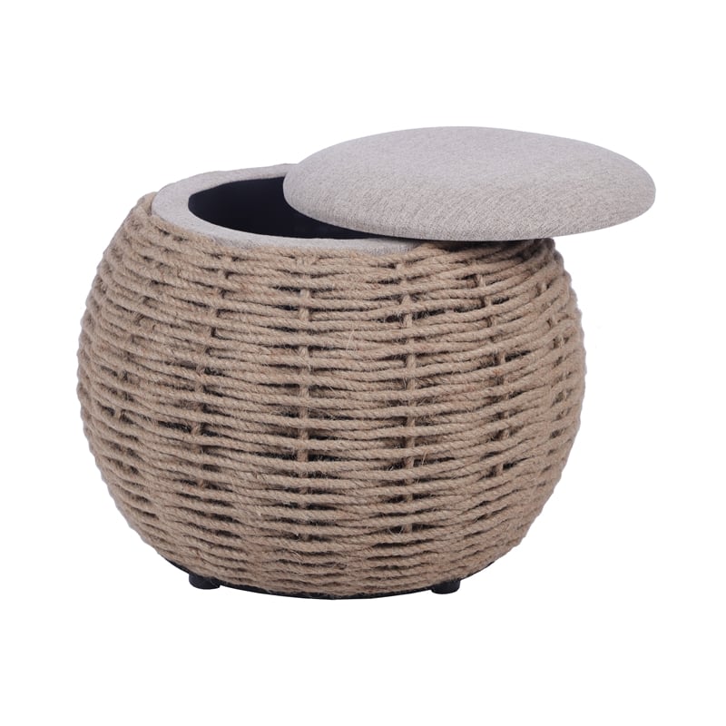 Natural Woven Ottoman with Storage - Brown