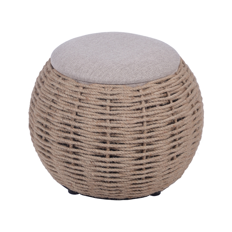 Natural Woven Ottoman with Storage - Brown