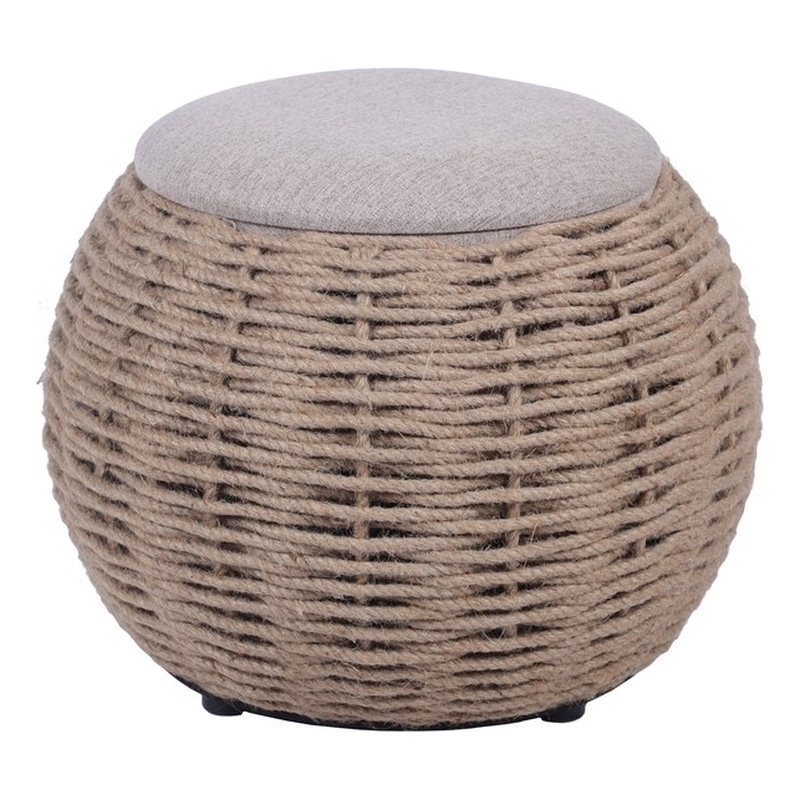 Natural Woven Ottoman with Storage - Brown