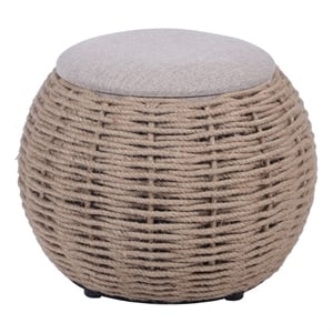 Natural Woven Ottoman with Storage - Brown