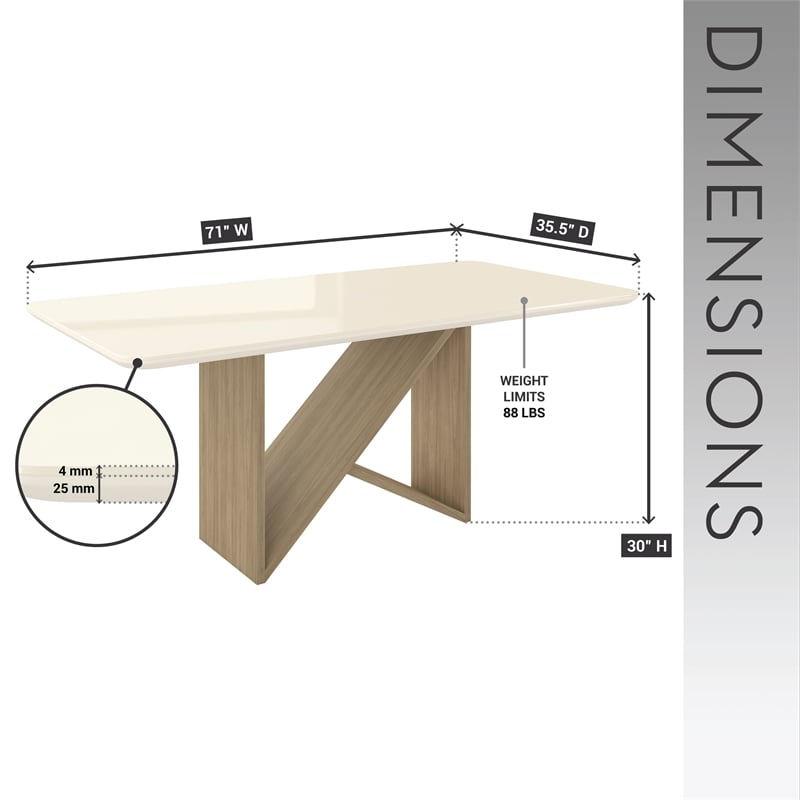 6 Seater Italian-Style Dining Table with Painted Glass Top - Natural & Oak