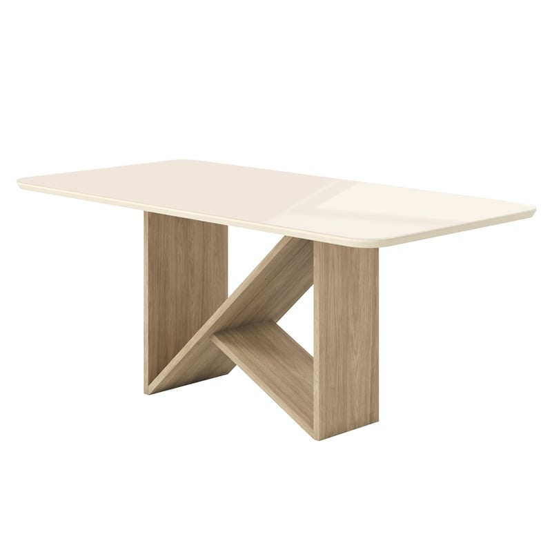 6 Seater Italian-Style Dining Table with Painted Glass Top - Natural & Oak