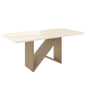 6 Seater Italian-Style Dining Table with Painted Glass Top - Natural & Oak