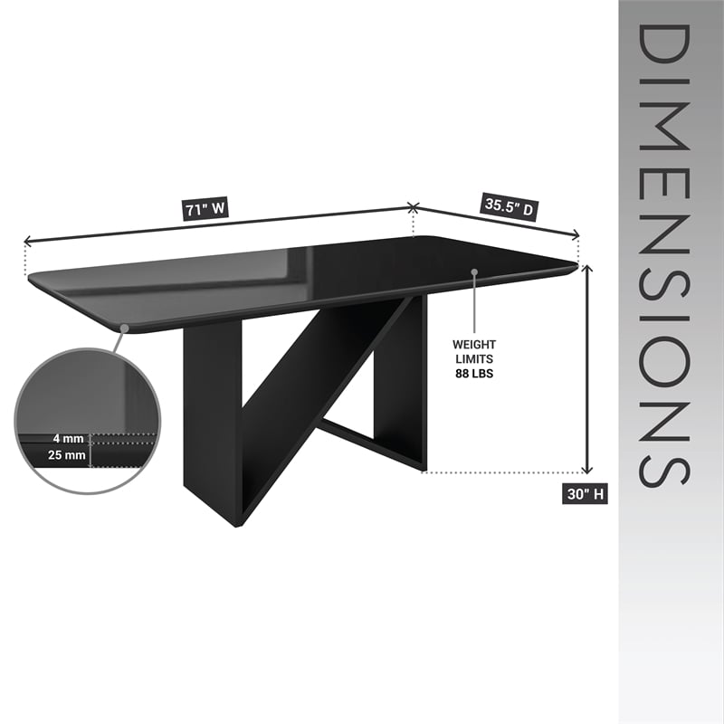 6 Seater Italian-Style Dining Table with Painted Glass Top - Black