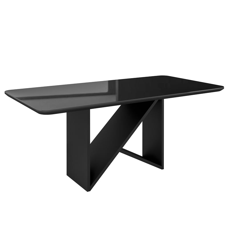6 Seater Italian-Style Dining Table with Painted Glass Top - Black