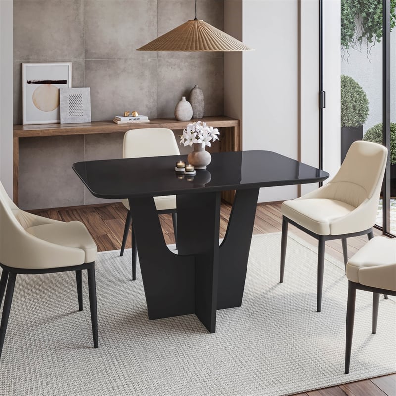 Compact 4 Seater Italian Dining Table with Painted Glass Top - Black