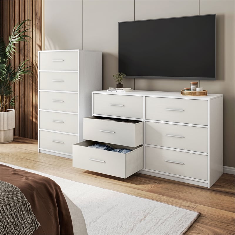 5-Drawer Dresser with Large Fabric Drawers - White