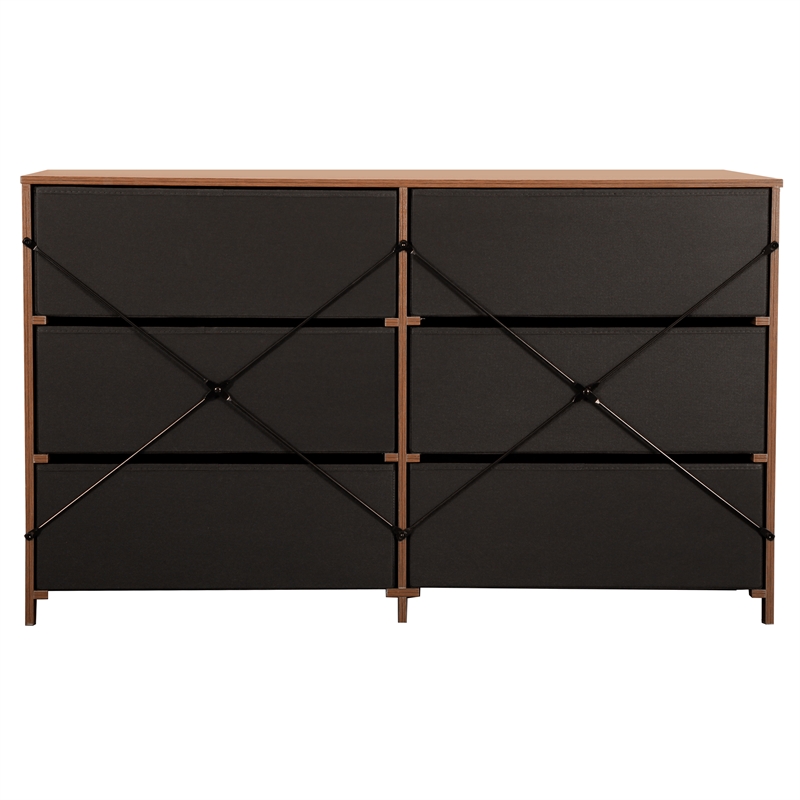 6-Drawer Dresser with Large Fabric Drawers - Walnut