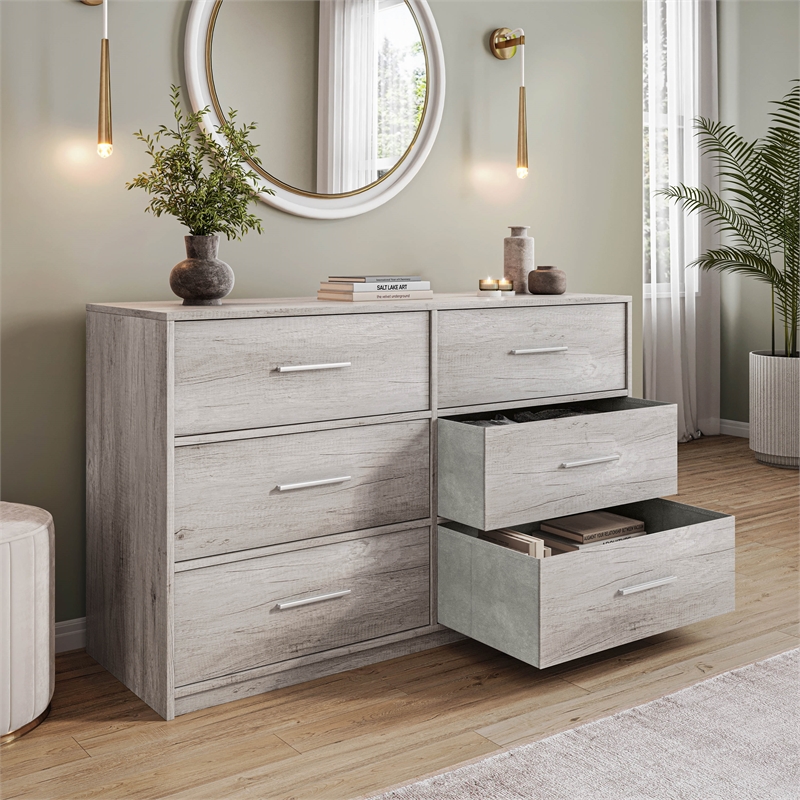 6-Drawer Dresser with Large Fabric Drawers - Grey
