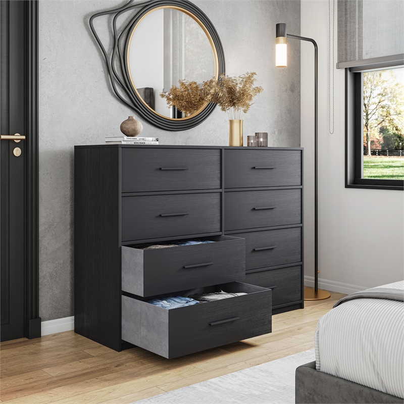 8-Drawer Dresser with Large Fabric Drawers - Black
