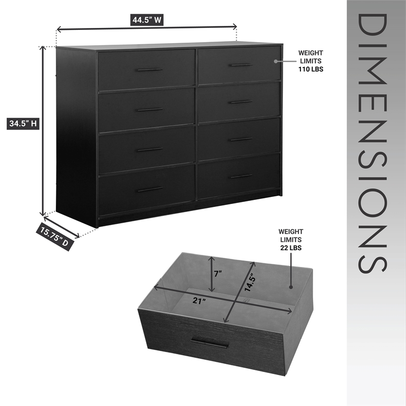 8-Drawer Dresser with Large Fabric Drawers - Black