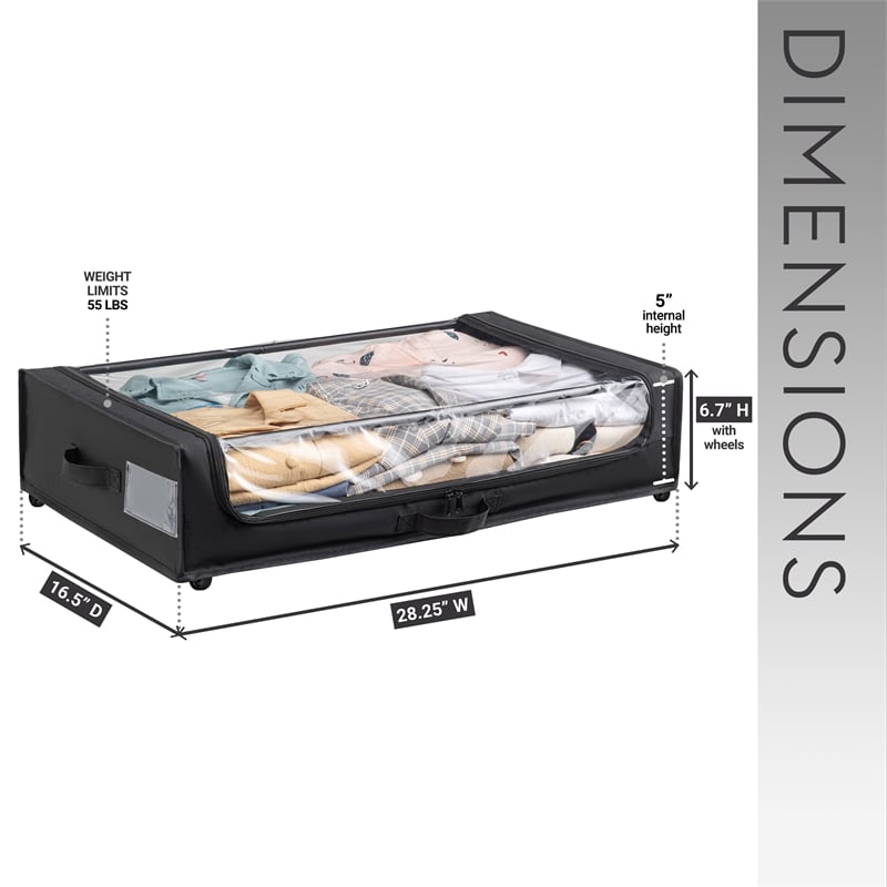 Set of 2 Under-Bed Rolling Storage Container with Transparent Cover