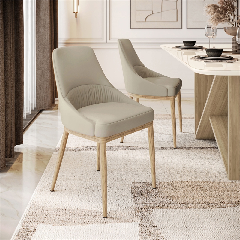Techni Home Armless Taupe Dining Chairs with Wood-Look Legs - Set of 2
