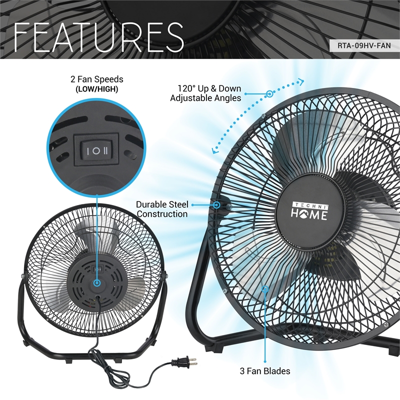 Techni Home 9in. High Velocity 2-Speed Portable Electric Fan