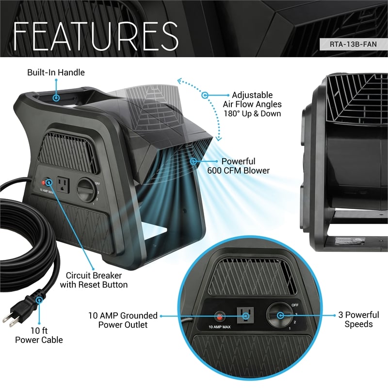 Techni Home Pivoting 600 CFM High Velocity Floor Blower Fan