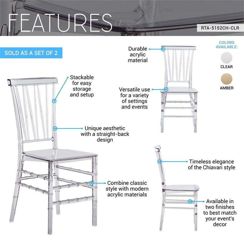 Techni Home Stackable Chiavari Style Clear Acrylic Event Chairs - Set of 2