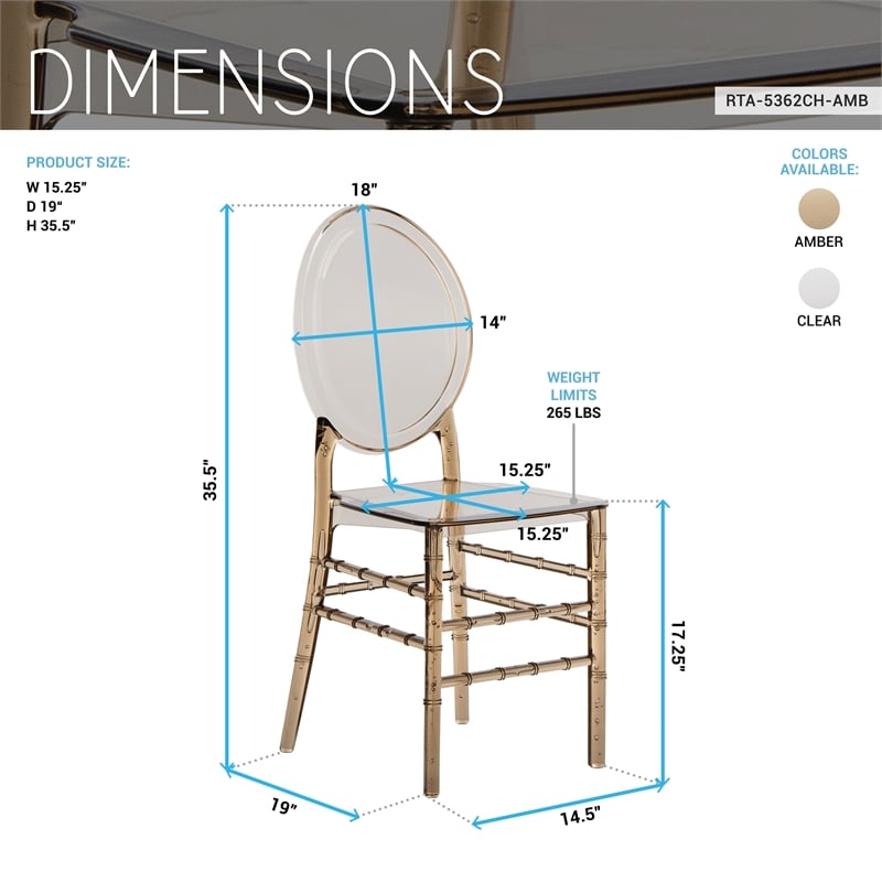 Techni Home Stackable Ghost Style Amber Acrylic Event Chairs - Set of 2