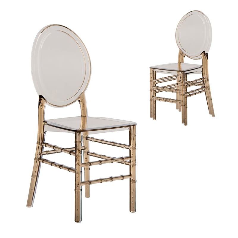 Techni Home Stackable Ghost Style Amber Acrylic Event Chairs - Set of 2