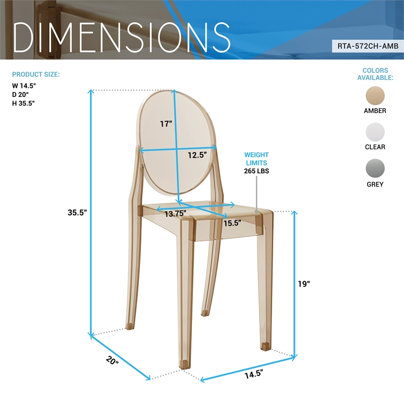 Techni Home Stackable Amber Acrylic Ghost Event Chairs - Set of 4