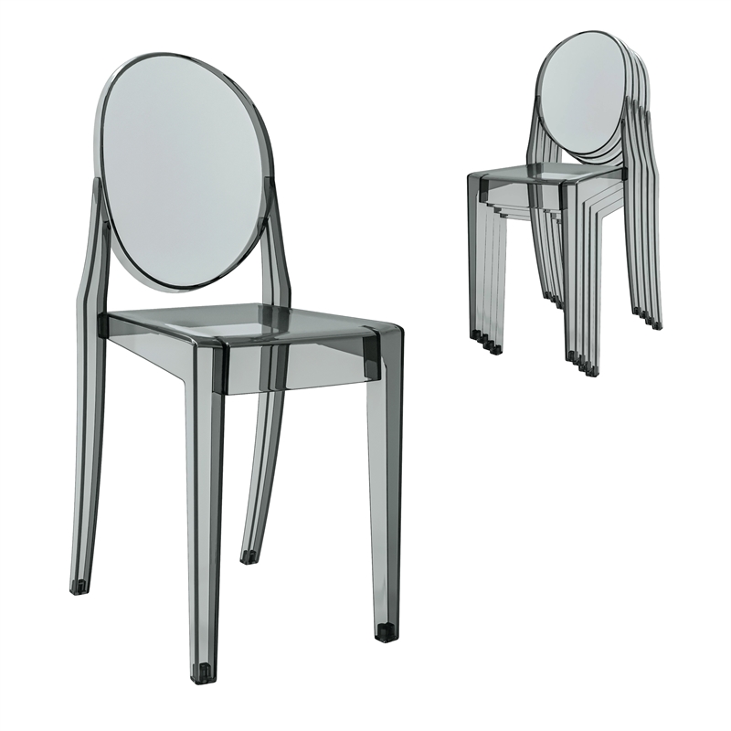 Techni Home Stackable Dark Grey Acrylic Ghost Event Chairs - Set of 4
