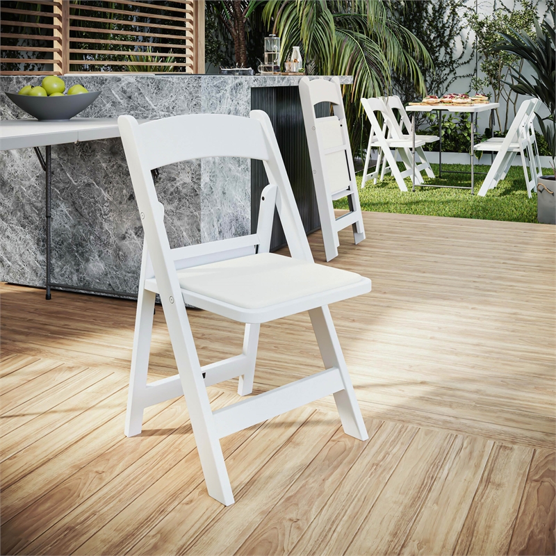 Techni Home 4-Pack White Resin Folding Chairs with Padded Seat