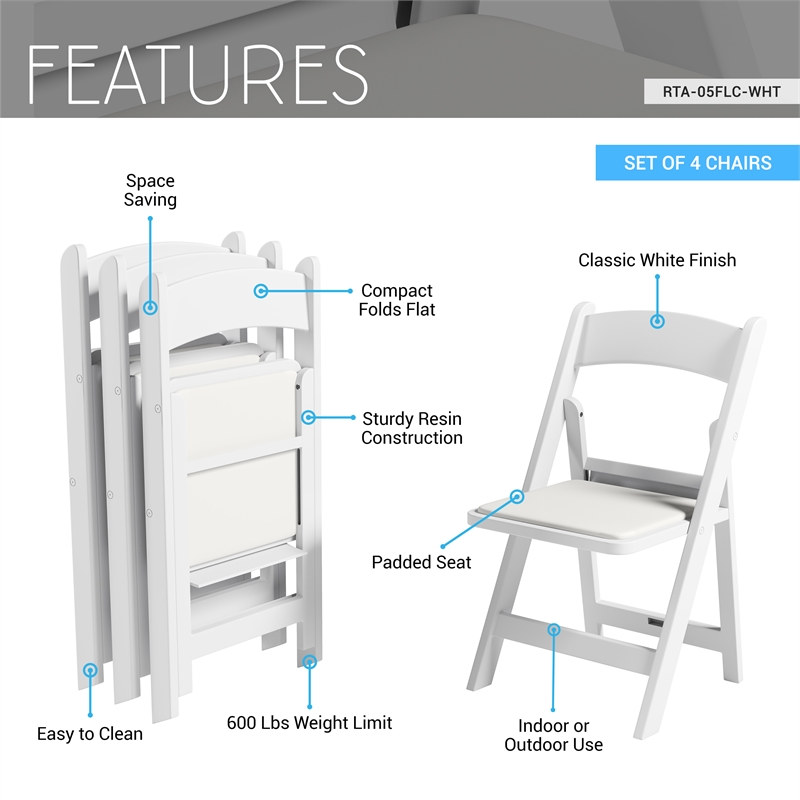 Techni Home 4-Pack White Resin Folding Chairs with Padded Seat