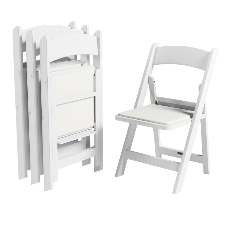 Techni Home 4-Pack White Resin Folding Chairs with Padded Seat