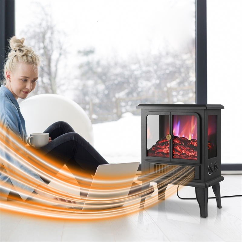 Techni Home 1500W Freestanding Electric Fireplace Heater with Flames