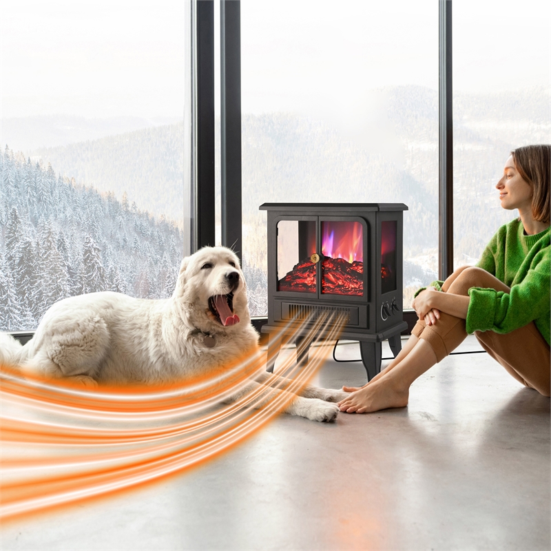 Techni Home 1500W Freestanding Electric Fireplace Heater with Flames