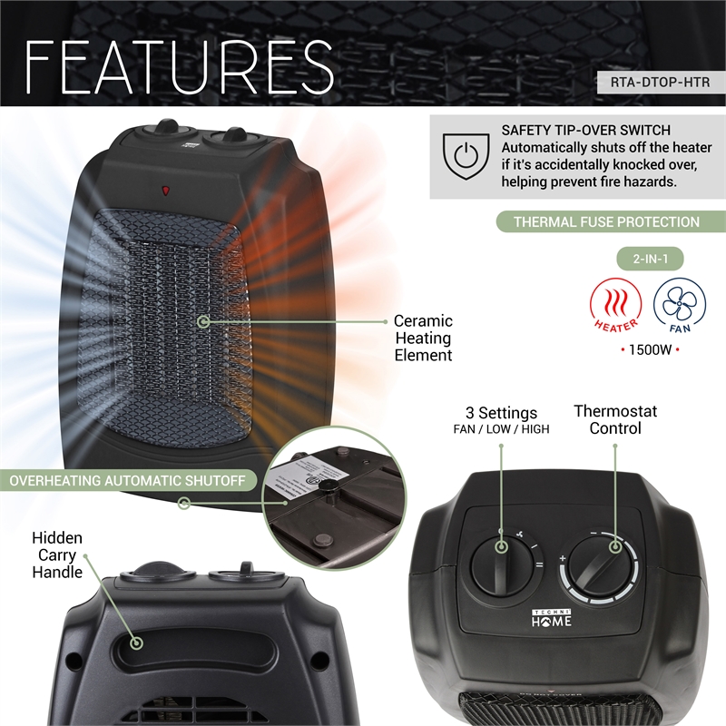 Techni Home 1500W Dual Comfort 2-in-1 Portable Space Heater & Fan