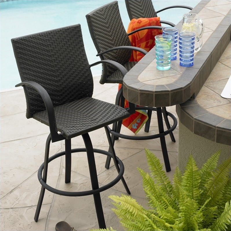 outdoor greatroom company resin wicker 47" swivel bar stool in dark