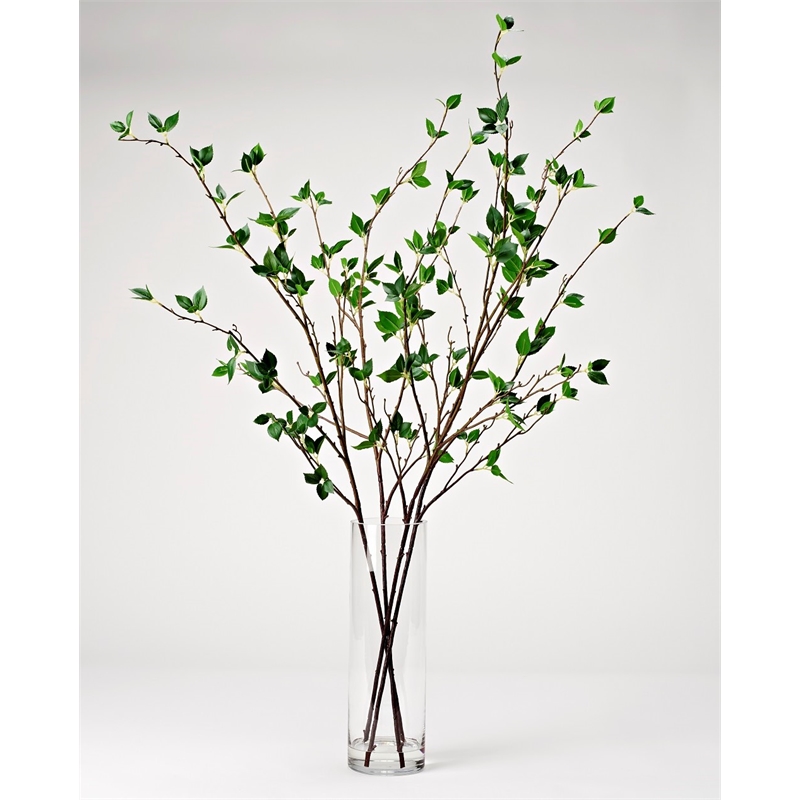 Real Touch Cherry Leaf Stems in Glass Vase