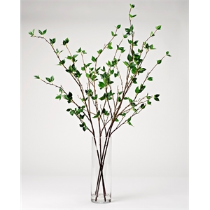 Real Touch Cherry Leaf Stems in Glass Vase