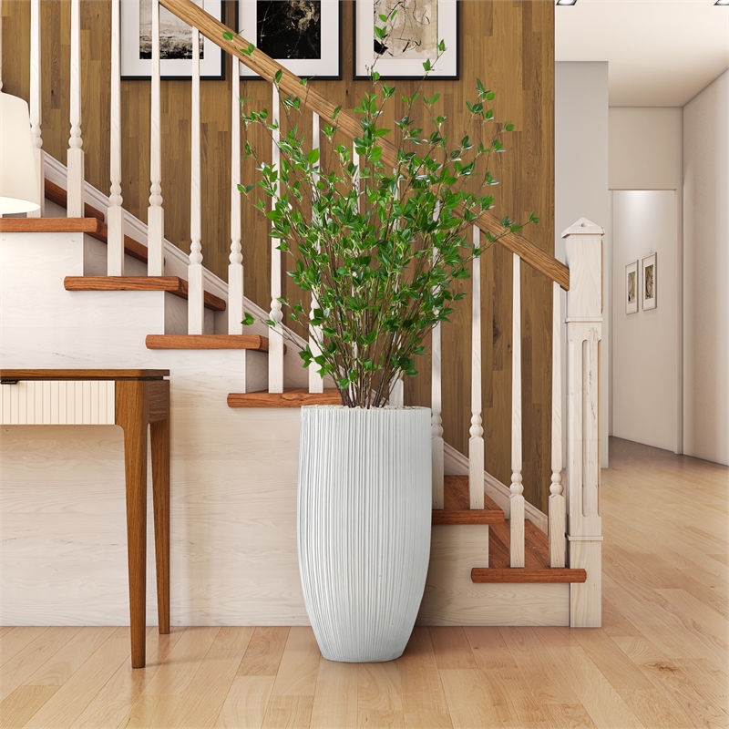 Cherry Leaves in White Ribbed Nell Planter