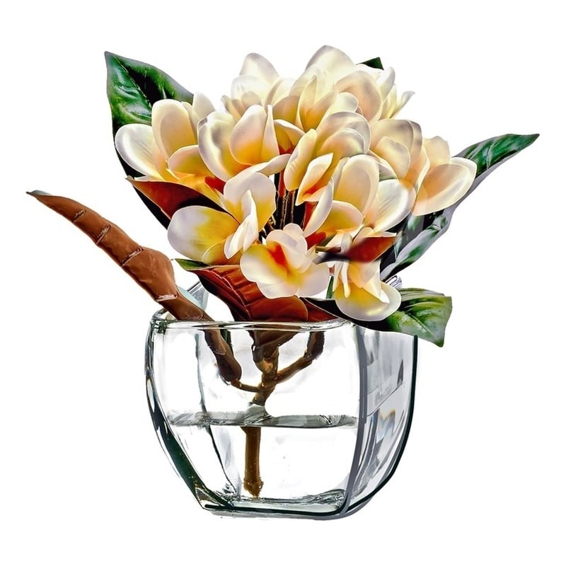 Cream Frangipani in Glass Cube with Acrylic Water