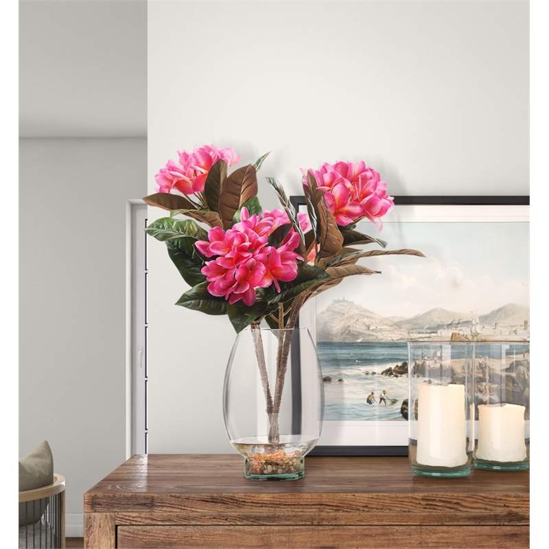 Beauty Frangipani in Glass Vase with River Rock