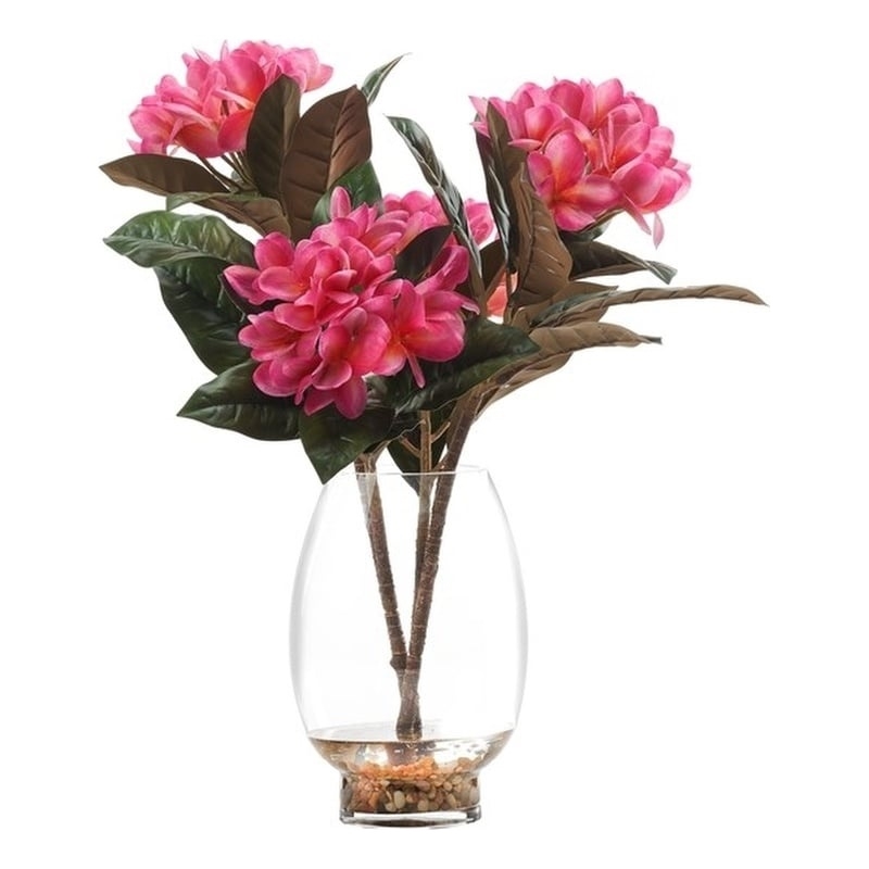 Beauty Frangipani in Glass Vase with River Rock