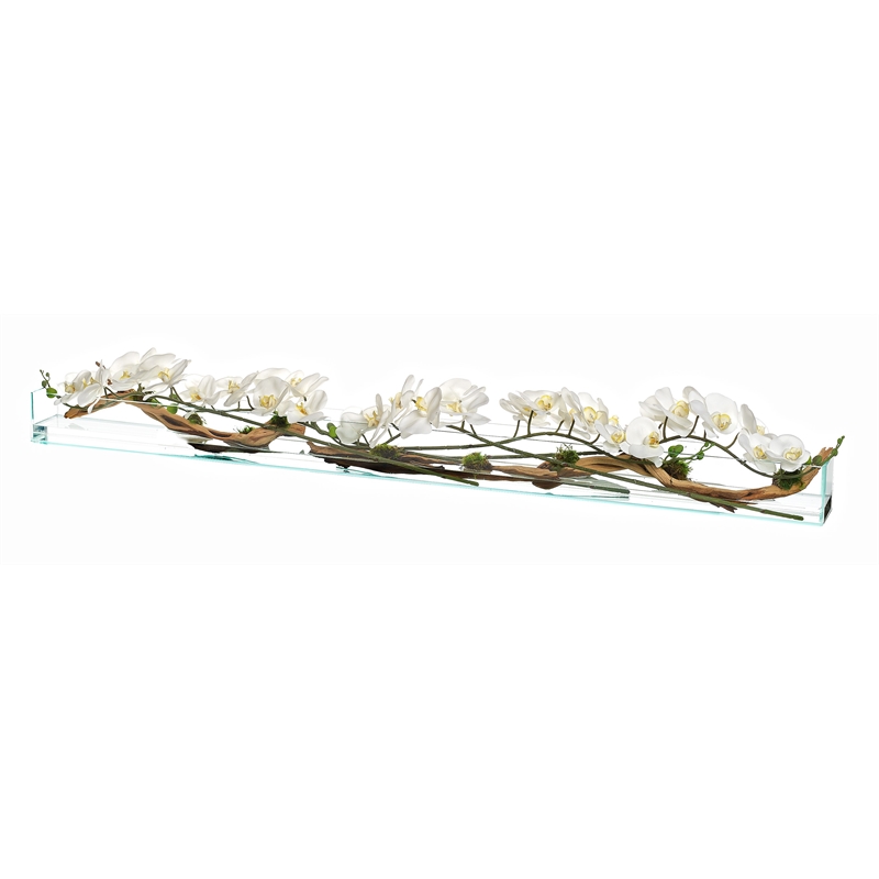 White Real-Touch Orchids and Ghostwood in XL Aquaria Planter