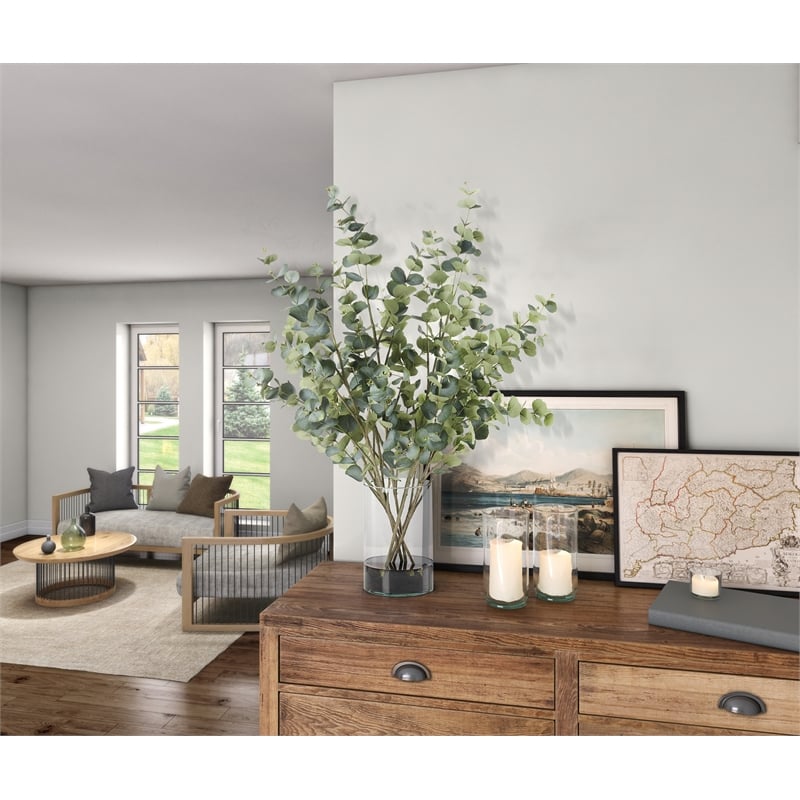 Eucalyptus in Large Rowan Vase with Black River Rock